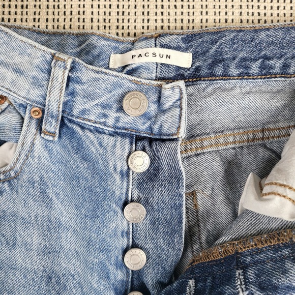 Pacsun Dad‎ Jean Womens 24 Two Tone Straight High Rise Button Fly Denim Pants - Picture 2 of 8